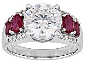 Moissanite and Red Mahaleo(R) Ruby Platineve Center Design Ring 3.92ctw DEW