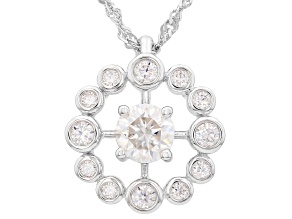 Moissanite Platineve Halo Pendant with Chain 1.20ctw DEW