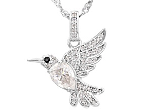Moissanite with Black Spinel Platineve Humming Bird Pendant with chain 1.12ctw DEW