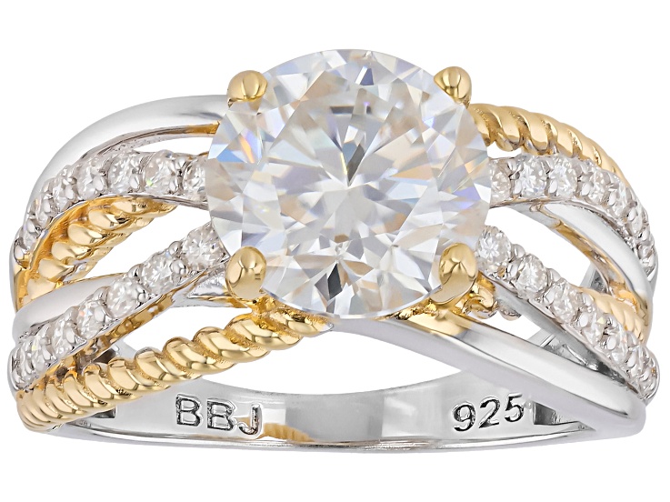 Moissanite Platineve and 14k Yellow Gold Over Sterling Silver Crossover Ring 3.26ctw DEW