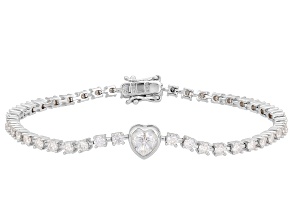 Heart And Round Moissanite Platineve Tennis Bracelet 5.20ctw DEW