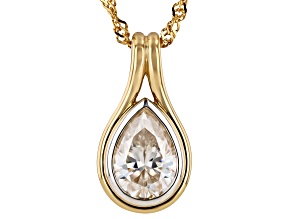 Pear Moissanite Rhodium and 14K Yellow Gold Over Sterling Silver Pendant with Chain 2.10ct DEW