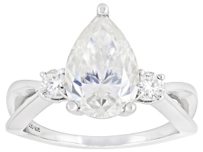 Pear And Round Moissanite Platineve Engagement Ring 3.83ctw DEW.