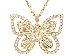 Moissanite 14K Yellow Gold Over Silver Butterfly  Pendant with Chain 1.08ctw DEW