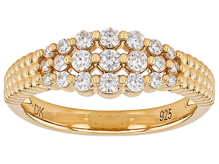 Moissanite 14K Yellow Gold Over Sterling Silver Multirow Ring 0.51ctw DEW