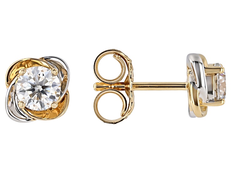 Moissanite Platineve And 14k Yellow Gold Over Sterling Silver Stud Earrings 1.00ctw DEW