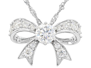 Moissanite Platineve Bow Pendant with Chain 1.84ctw DEW