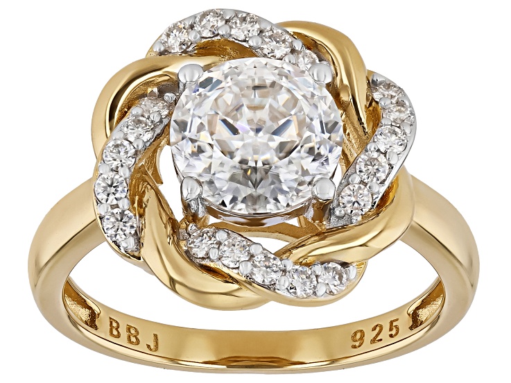 Round 100 Faceted Moissanite 14K Yellow Gold Over Sterling Silver Crossover Ring 2.44ctw DEW