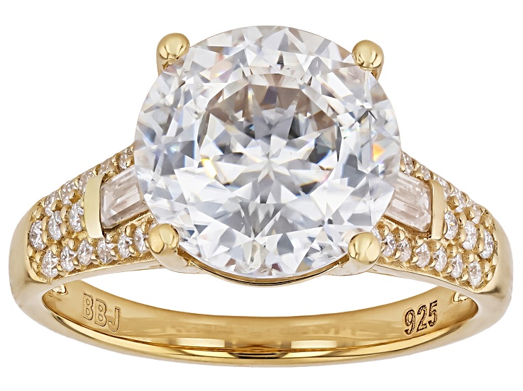Round 100 Faceted Moissanite Holiday Collection 14k Yellow Gold Over Silver Ring 4.75ctw DEW