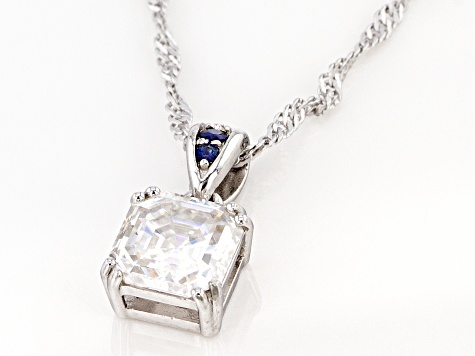 Moissanite and blue sapphire platineve pendant 2.96ct DEW.