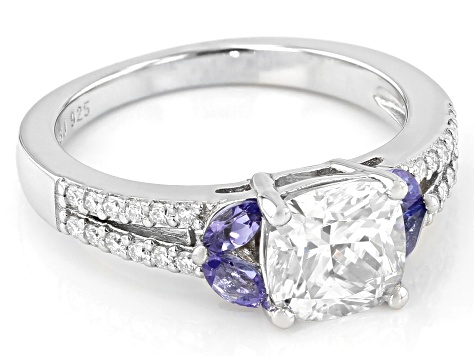 Moissanite and tanzanite platineve engagement ring 1.94ctw DEW