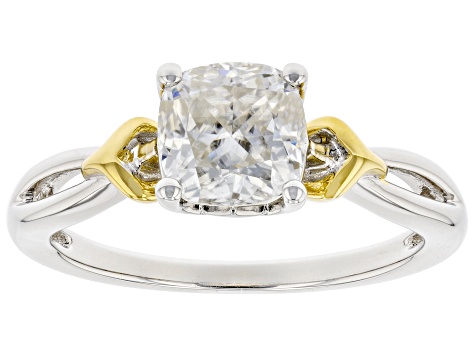 Moissanite platinve and 14k yellow gold over sterling silver engagement ring 1.70ct