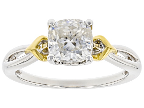 Moissanite platinve and 14k yellow gold over sterling silver engagement ring 1.70ct