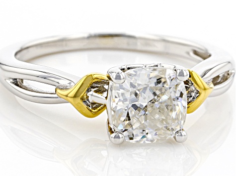 Moissanite platinve and 14k yellow gold over sterling silver engagement ring 1.70ct