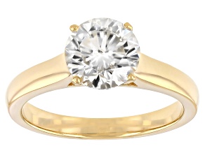 Candlelight and colorless moissanite 14k yellow gold over silver engagement ring 1.92ctw DEW