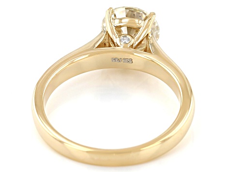 Candlelight and colorless moissanite 14k yellow gold over silver engagement ring 1.92ctw DEW