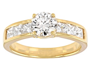 Candlelight moissanite 14k yellow gold over silver engagement ring 1.96ctw DEW
