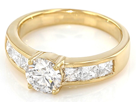 Candlelight moissanite 14k yellow gold over silver engagement ring 1.96ctw DEW