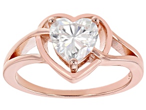 Moissanite 14k rose gold over sterling silver solitaire heart ring 1.20ct DEW.