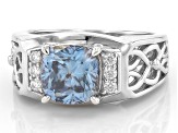 Blue And Colorless Moissanite Platineve Ring 2.58ctw DEW.