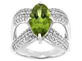 Green Peridot Rhodium Over Sterling Silver Ring 4.17ctw