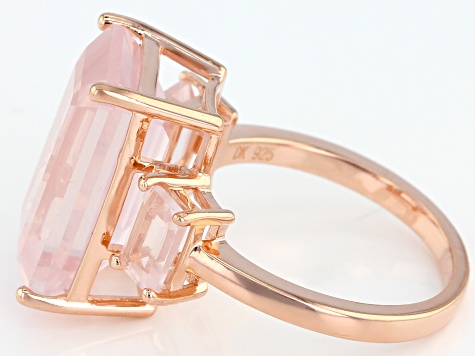 Natural Raw Pink Rose Quartz 14k Rose Gold Over Sterling Silver Stunning Cluster Ring sz 7