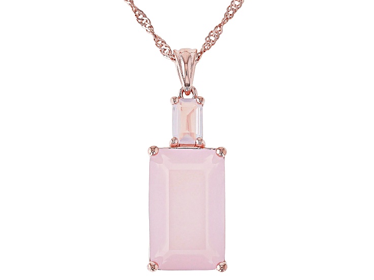 Pink Rose Quartz 18k Rose Gold Over Silver Pendant with Chain
