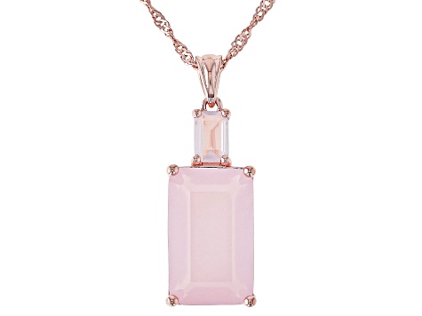 Pink Rose Quartz 18k Rose Gold Over Silver Pendant with Chain