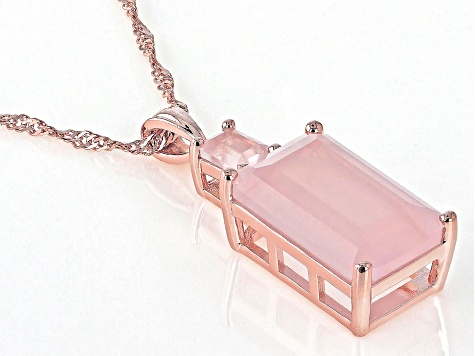 Pink Rose Quartz 18k Rose Gold Over Silver Pendant with Chain