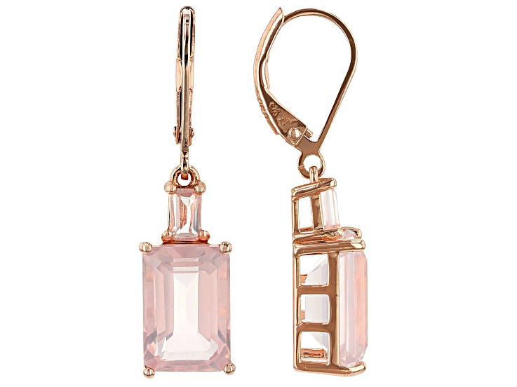 Pink rose quartz 18k rose gold over silver earrings