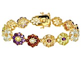 Multi-Gem 18k Yellow Gold Over Silver Floral Bracelet 12.08ctw