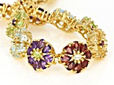 Multi-Gem 18k Yellow Gold Over Silver Floral Bracelet 12.08ctw