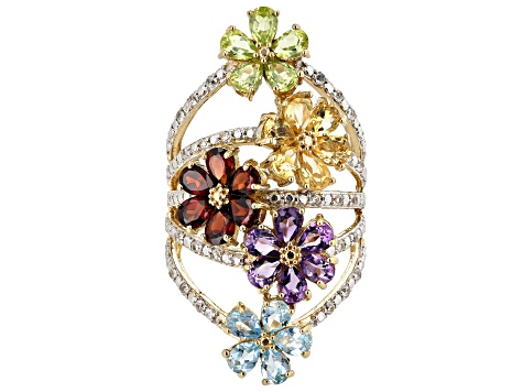 Multi-Gemstone 18k Yellow Gold Over Sterling Silver Ring