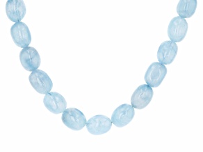 Blue aquamarine bead rhodium over silver necklace