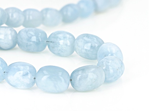 Blue aquamarine bead rhodium over silver necklace