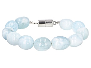 Blue aquamarine bead rhodium over silver bracelet