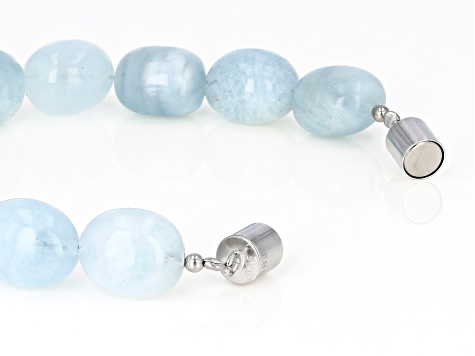 Blue aquamarine bead rhodium over silver bracelet