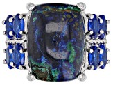 Blue azurmalachite rhodium over silver ring 1.48ctw