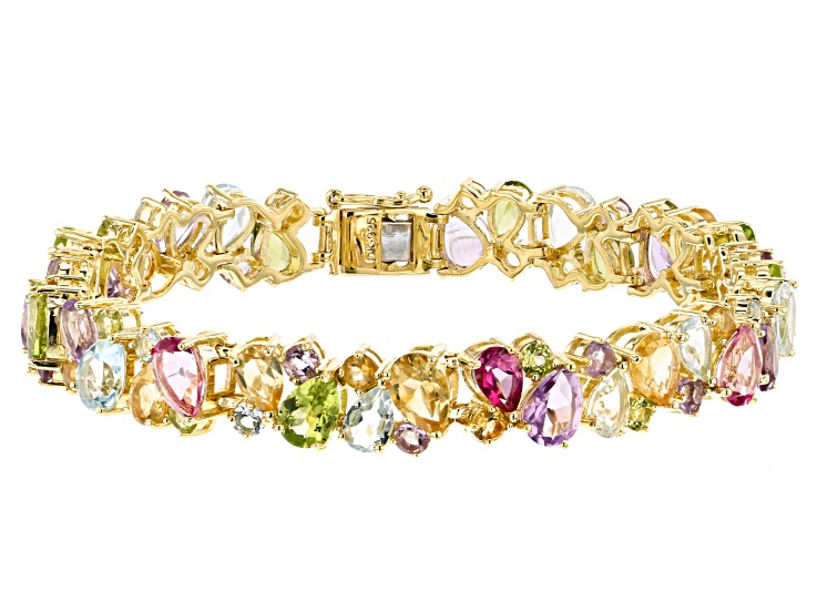 Multi-color gemstone 18k yellow gold over silver bracelet 24.27ctw