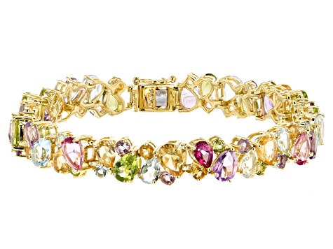 Multi-color gemstone 18k yellow gold over silver bracelet 24.27ctw