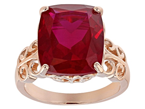 Red lab created ruby 18k rose gold over silver ring 8.20ct