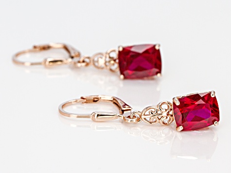 Red lab created ruby 18k rose gold over silver earrings 4.20ctw