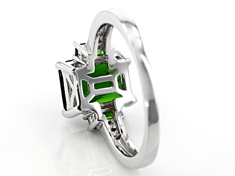 Green chrome diopside rhodium over silver ring 2.21ctw