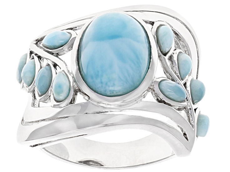 Blue larimar rhodium over silver band ring - MHH246 | JTV