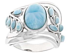 Blue larimar rhodium over silver band ring