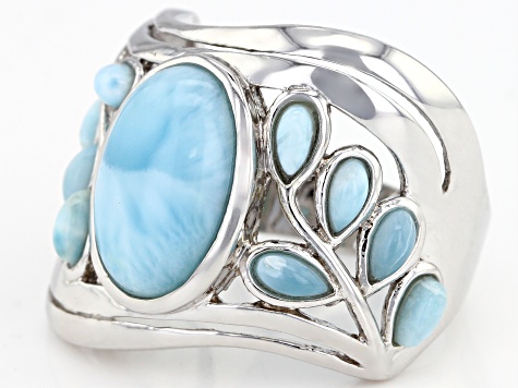 Blue larimar rhodium over silver band ring