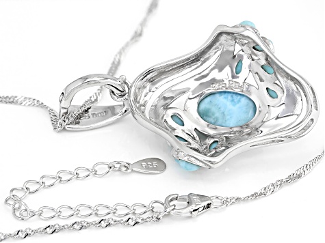 Blue larimar rhodium over silver enhancer/pendant with chain