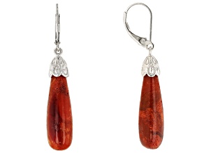 Red sponge coral rhodium over silver earrings