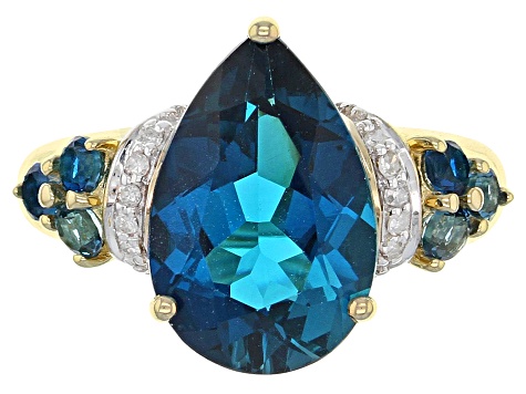 Sizes 4-13 10k Yellow or White Gold 7 x 5 mm Pear Blue Topaz And Diamond Ring