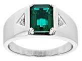 Green Lab Created Emerald Platinum Over Sterling Silver Men's Ring 1.94ctw